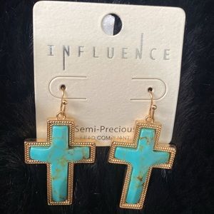 Western Jewelry Bronze & Turquoise Cross Earrings